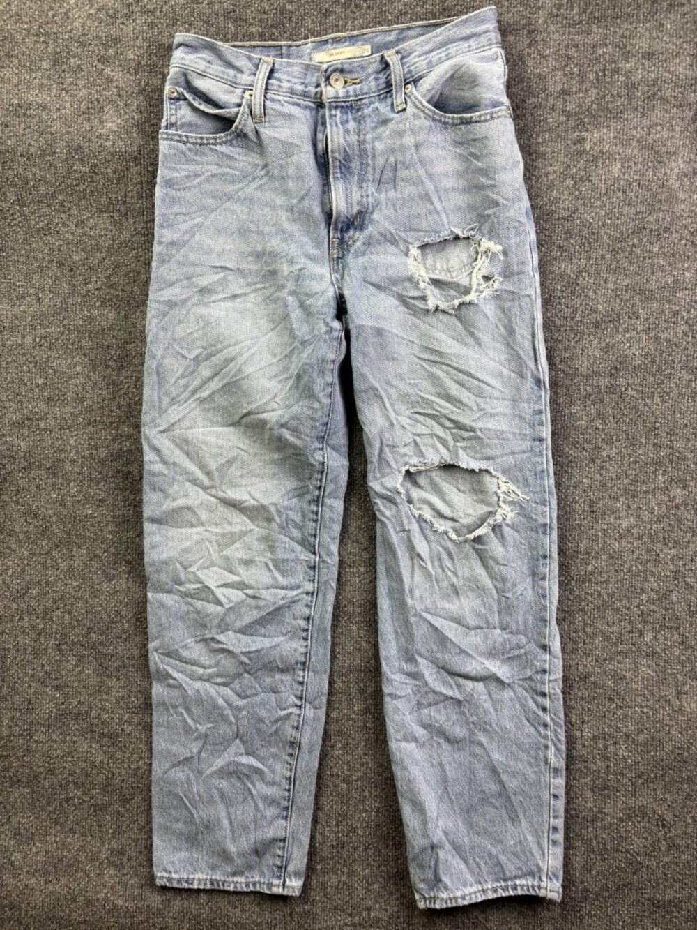 Levis 94 Baggy Jeans Womens W26 L31 Light Wash Blue High Rise Relaxed Distressed